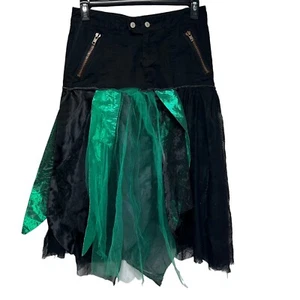 blue asphalt denim tulle green spider web Whimsy Goth Y2k Pockets Skirt Size 5 - Picture 1 of 7