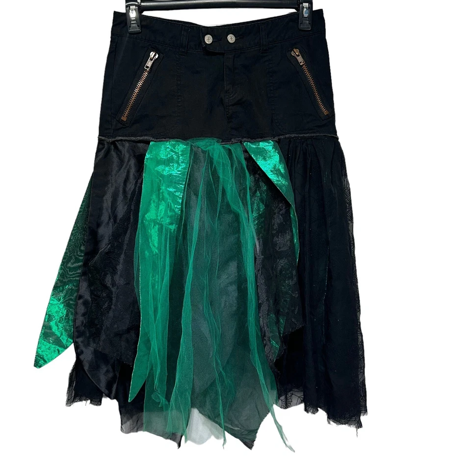 Falda Azul Asfalto Denim Tul Verde Telaraña Caprichosa Gótica Y2k Bolsillos Talla 5 Foto 1 de 4