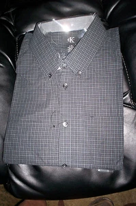 NWT CALVIN KLEIN MENS LONG SLEEVE DRESS SHIRT REGULAR FIT-BLACK/GRAY PLAID-LG - Picture 1 of 1