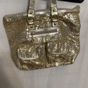 Cathy Couture Gold Shimmery Sequined Bag Purse 14" x 11" - Picture 1 of 14