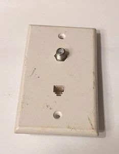 Conector de teléfono y cable coaxial de TV combo placa de pared blanca - Imagen 1 de 2