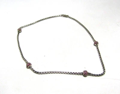 Collar Cadena Caja Zafiros Rosa Pavé 4 Estaciones Plata Esterlina David Yurman Foto 1 de 4