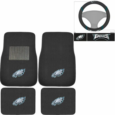 New NFL Philadelphia Eagles Car Truck Front Rear Floor Mats Steering Wheel Cover Foto 1 de 4