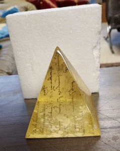  Pyramid Paperweight 4 " X 3 1/2 " Transparent Gold Color Bombay Brand - Picture 1 of 5