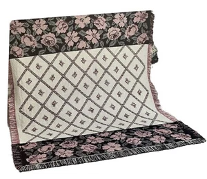Vtg Fieldcrest Fringed Floral Rose Cotton Throw Blanket 50 x 60 USA Cottagecore - Picture 1 of 12