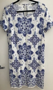 'JAY JAYS' LADIES SUMMER DRESS~ VISCOSE~BLUE AND WHITE GEO PRINT~ size 12~VGC - Picture 1 of 6