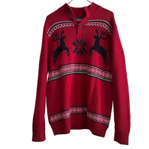 Chaps Herren MEDIUM rot 1/4 Knopf Pullover Schneeflocke Hirsch nordisch Winter gebraucht, in einwandfreiem Zustand - Bild 1 von 11