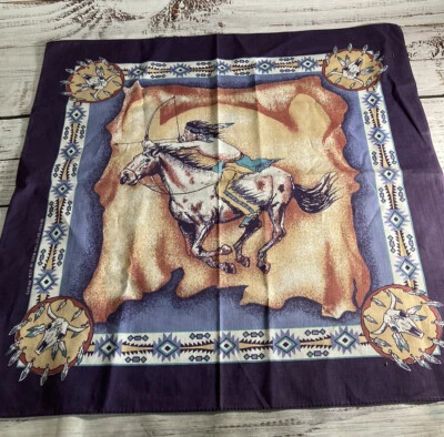 Vintage Horse & Native American Bow Hunting Design Bandana USA  NOS - Image 1 of 4