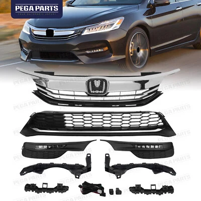 For 2016 2017 Honda Accord Sedan Front Bumper Grille LED Fog Light Bracket Set Foto 1 de 4