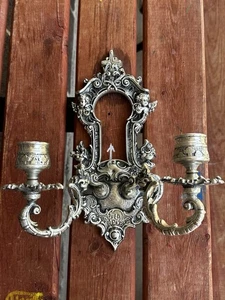 Applique da parete religioso vintage portacandele con croce e cherubini - Foto 1 di 8