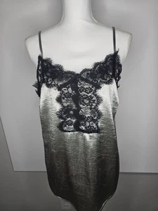 Y2K Mint Metallic Silber Spitze Trägertop Large Dessous Style Grunge Clubwear - Bild 1 von 7