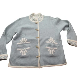 Wondrawool by Knitting Needles Womens Blue Knit Sweater Cardigan Button Front L - Picture 1 of 7