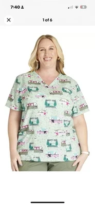 Happier Camper Cherokee Scrubs Tooniforms Dog Is Good V Neck Top TF738 OGHC 5 Xl - Image 1 of 4