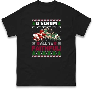 Lustiges Rugby Weihnachten T-Shirt O Scrum All Ye Faithful, Neuheit Xmas Rugby Tee - Bild 1 von 10