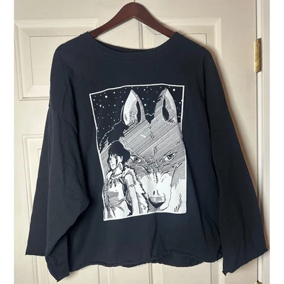 Anime Cutoff Long Sleeve Shirt Black Wolf Princess Mononoke Inspired Size 3XL - Image 1 of 4
