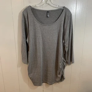Massini Gray Plus 3/4 Sleeve Side Ruched Round Neck Casual Knit T Shirt Top 1X - Picture 1 of 9