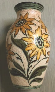 VINTAGE KERAMIK VASE KOH PLAZUID HOLLAND "MIAMI". Sonnenblumen auf Creme Kiesel Glasur - Bild 1 von 8