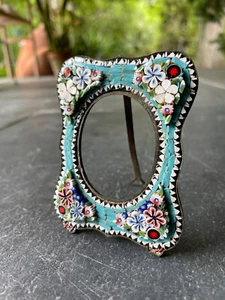 Antique Italian Micro-Mosaic High Relief Floral Picture Frame Brass Victorian - Picture 1 of 8