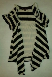 Cárdigan de manga corta abierto a rayas blanco y negro casi famoso para mujer talla M - Imagen 1 de 6