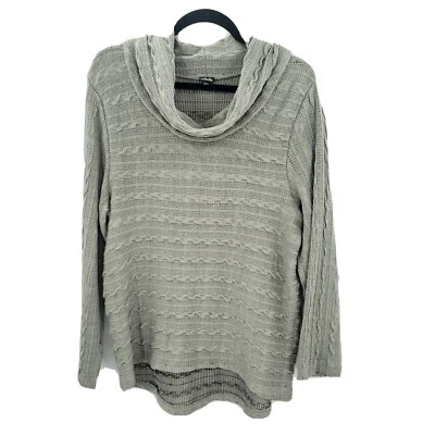 Rafaella Gris Capucha Cuello Suéter Mujer Talla XL Manga Larga Texturizado Punto Abierto Foto 1 de 4