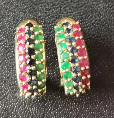 Halbcreolen mit Saphiren, Rubinen und Smaragden Gold 585 - Bild 1 von 2