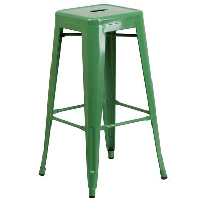 Industrial Green Backless Bar Stool Stackable Metal Seating for Indoor Outdoo... - Image 1 of 4