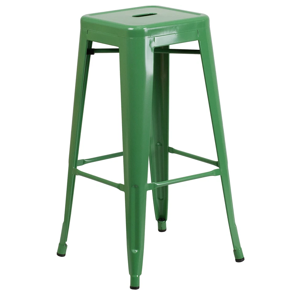 Industrial Green Backless Bar Stool Stackable Metal Seating for Indoor Outdoo... - Image 1 of 4