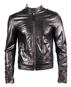 Men's New M-124 Black Napa Soft Real Lambskin Lather BIKER Rock Zipper Jacket - Picture 1 of 11