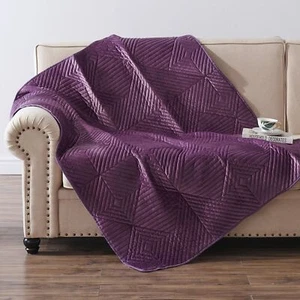 Riviera Velvet Finely Stitched Quilted Throw Blanket, 50 W x 60 L, Mauve - Picture 1 of 6