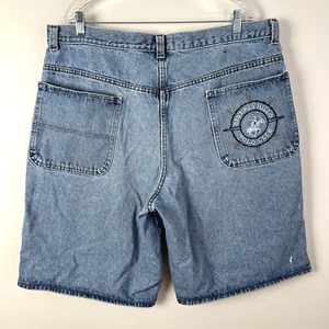 Beverly Hills Polo Club Jean Shorts Mens 42 Blue Vintage 90s Logo Jean Shorts - Picture 1 of 11