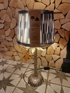 White & denim blue/ grey Ikat Patterned Pleated 25cm Lampshade Pooky Style - Picture 1 of 6