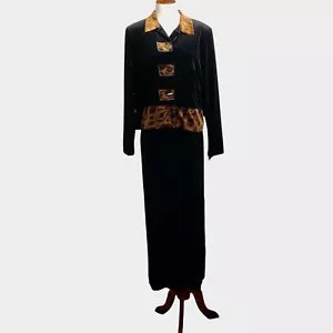Positive Attitude Outfit Size 10 Black Velvet Leopard Trim 2 Piece Jacket Dress - Picture 1 of 12