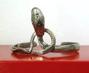 Vintage Sterling Silver Ethnic Design Snake Reptile Narrow Cuff Bracelet - Picture 1 of 6