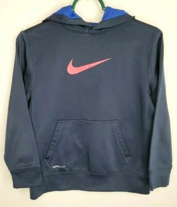 Nike Youth M Blue Red Therma Fit Pullover Long Sleeve Swoosh Sweater Hoodie - Picture 1 of 3