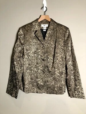Chaqueta Blazer de Oficina Judith Hart Para Mujer Dorado Metálico Estampado Cachemira Talla 12 Foto 1 de 4