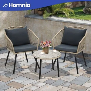 3 PCS Outdoor Black Chair & Table Conversation Bistro Set Patio Wicker Balcony - Picture 1 of 11