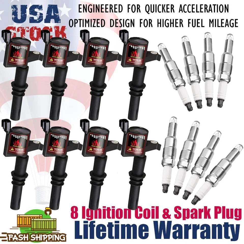 8 bobinas de encendido y bujía SP515 SP546 para Ford F350 Super Duty 2005-08 5,4 L Foto 1 de 4