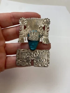 ¿Turquesa tallada en plata esterlina de México de colección? Colgante/broche de máscara facial azteca - Imagen 1 de 8