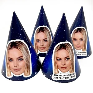 Personalised Party Hats With Face Photo & Text of your choice - Stars - Picture 1 of 2