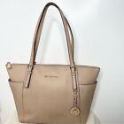 Michael Kors Jet Set Large Saffiano Leather Top-Zip Tote Bag Oyster