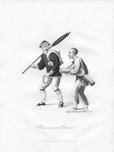 China, CHINESE BAD BRIBE POLICEMAN & CHAINED PRISONER ~ 1842 Art Print Engraving - Picture 1 of 1