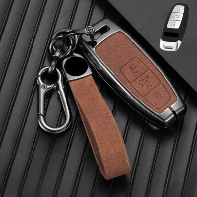 Zinc Alloy Leather Car Key Fob Case Cover For Audi A3 A6 A7 A8 S8 Q8 S3 S6 RS6 - Image 1 of 4