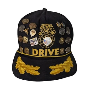 Vintage Teamsters Union DRIVE Trucker Hat w/ Roadway Safe Driver Pin Collection - Picture 1 of 15