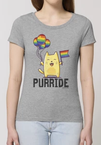 PURRIDE - Damas Cat Gay Pride Rainbow Organic Eco T-shirt LGBT Lesbian Womens - Imagen 1 de 4