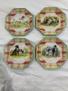 JOHN DERIAN Pink - Bulldogs Hounds Spaniels Pudel signiert Decoupage 4 Teller 7 Zoll - Bild 1 von 8