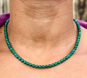 A++ Malachite Smooth Round Gemstone Beaded 18'' Beautiful Men & Women Necklaces - Picture 1 of 14