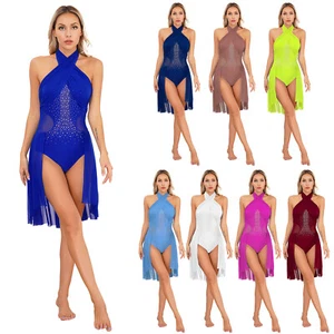Women's Dresses Rhinestones Dance Leotards Mesh Bodysuits Backless Rompers - Picture 1 of 88