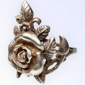 Vintage Sterling Silver Intricate Floral Rose Ring Sz 8 - Picture 1 of 7