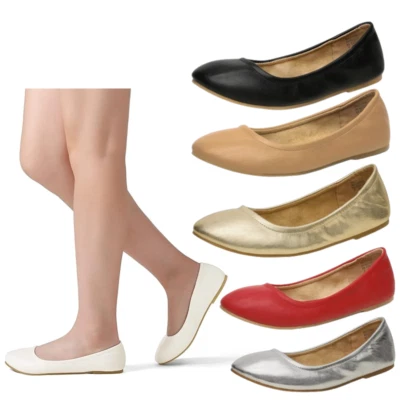 Mujeres Oficina Caminar Zapatos Planos Punta Redonda Cómodos Sin Cordones Ballet Pisos Foto 1 de 2
