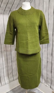 Vintage 60er Glasgo Strick Wolle Mohair grün Zweiteiler Rock Anzug Häkelborte 14 - Bild 1 von 11